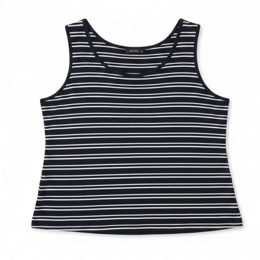 Kim Rogers Navy White Striped Cotton Tank Top, Scoop Neck Women's Large